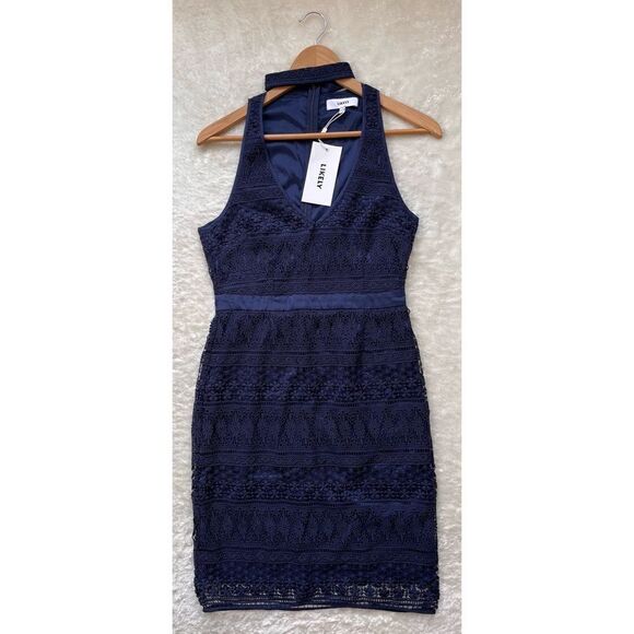 NWT Revolve Likely Navy Lace Drew Sleeveless V-Neck Choker Mini Dress, Size 4 - Picture 8 of 16